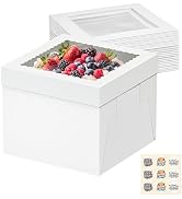 12 Pack Cake Boxes, 12x12x8 Inches Tall Cakes Box, White Cake Boxes with large Window, Square Bak...