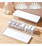 Tatuo 2 Pcs Cable Organizer Box with Wire Ties, Plastic Cord Storage Box with Lid, Electronics Or...