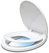 Round Toilet Seat with Built in Potty Training Seat, Slow Close, Easy Clean, Plastic, White