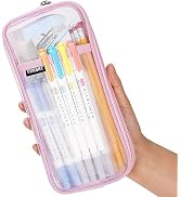 ECHSRT Mesh Pencil Case Clear Pencil Pouch Water Resistant Pink | 2 compartments, zipper closure,...