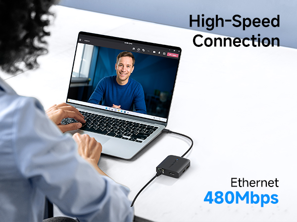 USB C Multiport Adapter (USB C Hub with DisplayPort 8K), 2X USB 2.0, Fast Ethernet, and 60W