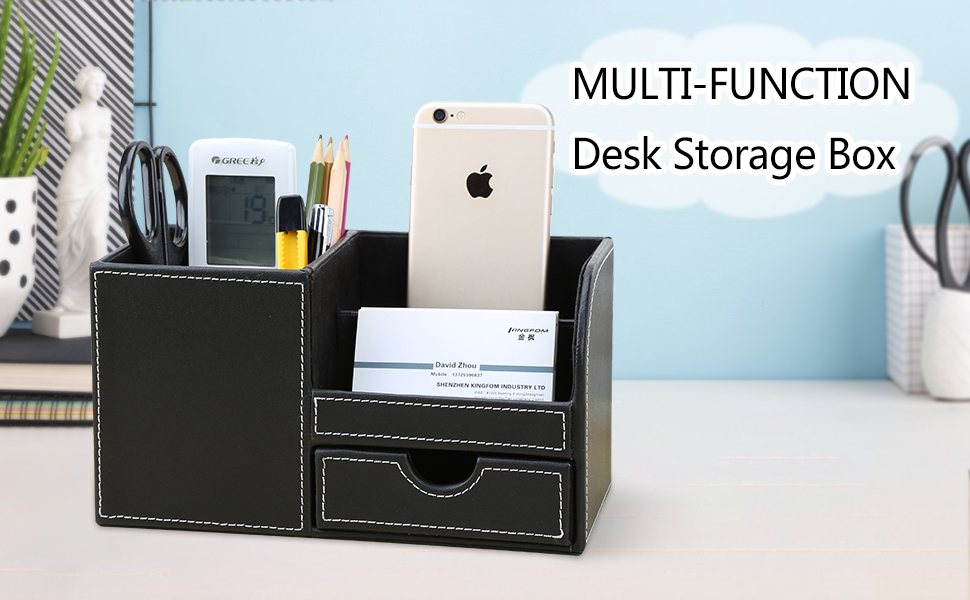 KINGFOM Pen Pencil Holder Desk Organizer with a Small Drawer