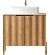 USHOWER Natural Oak 30 Inch Bathroom Vanity with Vessel Sink, Single Bathroom Sink Cabinet with 2...