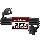 PALARINE 3ft Black Extension Cord Waterproof, UL Listed, 12/3 SJTW Heavy Duty 3 Prong, 12 Gauge 1...