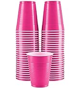 Amcrate Disposable Plastic Cups, Bright Pink Colored Plastic Cups, 18-Ounce Plastic Party Cups, S...