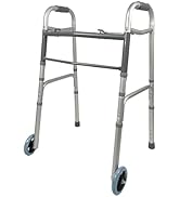 iLIVING ILG-670 Adjustable Height 2-Button Foldable Rolling Walker with Front Wheels - Lightweigh...