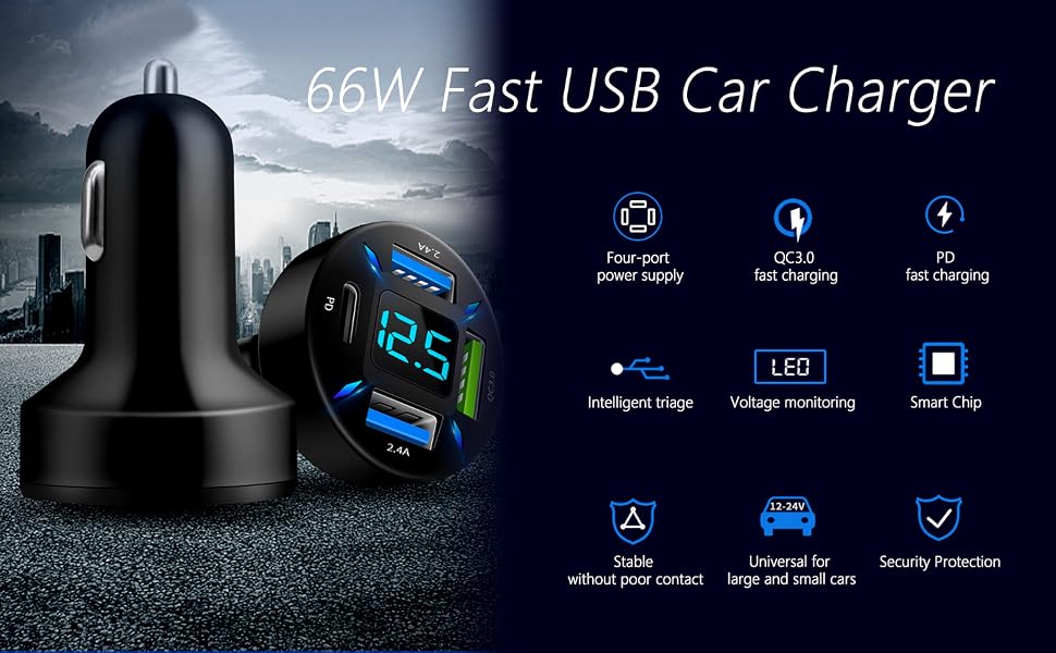 66W 4 Ports USB Car Charger