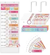 JarThenaAMCS Groovy Daily Schedule Pocket Chart 13 x 35.5 Inch Boho 13 + 1 Pockets Visual Schedul...