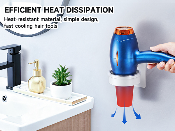 Text reads 'EFFICIENT HEAT DISSIPATION' and 'Heat-resistant material, simple design, fast cooling flat LCD'. Blue and orange portable device being used to dispense into a red cup.