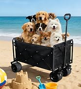 600LBS Beach Wagons Carts Foldable for Sand, Heavy Duty Collapsible Wagon with Brakes & All-Terra...