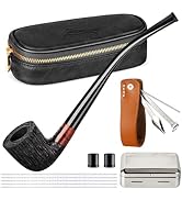 Tesonway Wood Pipe Set with PU Leather Pipe Pouch, 4-in-1 Pipe Stand, Pipe Cleaners, Pipe Accesso...
