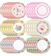 NatNarr 48 Pcs Floral Tea Party Paper Plates, 9 inch Disposable Vintage Paper Plates Garden Party...