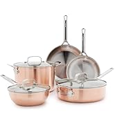 GreenPan x Bobby Flay 8 Piece Copper Clad Pots & Pans, Induction Ready Cookware, Measurement Mark...