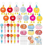 TICIAGA Fluffy Pom Pom Classroom Prize - 12 Set Cute Plush Toy Keychains with Motivational Gift T...