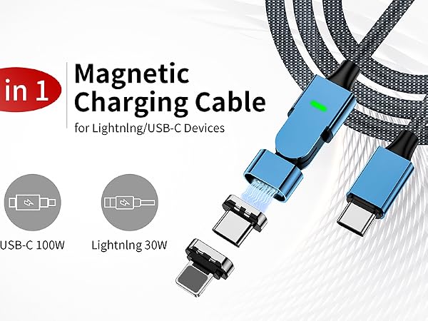 100W 180° Rotation Magnetic Charging Cable