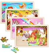 Wooden Puzzles Toys for Kids Ages 3-5, Set of 4 Packs with 20-Piece Unicorn Mermaid Princess Wood...