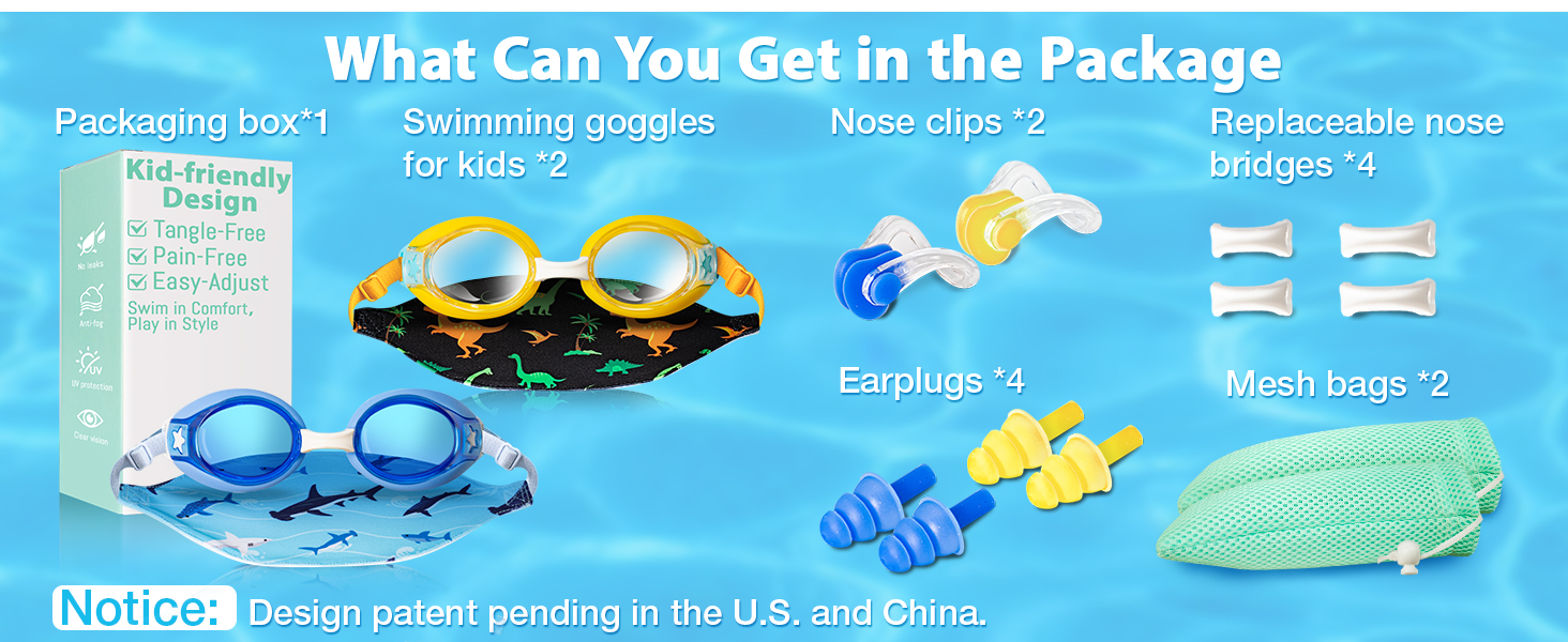 Pixel Panda 2 Pack Kids Swim Goggles for 6-14