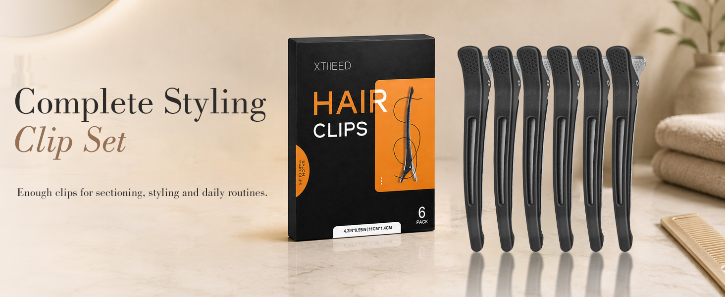 6 pack styling clip set for home, salon use and daily hair routines.