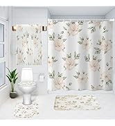 Mightree Bathroom Shower Curtains Sets 5 pcs, Waterproof Fabric Bathroom Curtain with 12 Hooks, T...