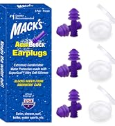 Mack's AquaBlock Swimming Earplugs, 3 Pair - Comfortable, Waterproof, Reusable Silicone Ear Plugs...