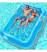 Junbig Inflatable Tanning Pool for 2 Person, 81''x 60'' Tanning Pool Lounger Float with Pillow, T...