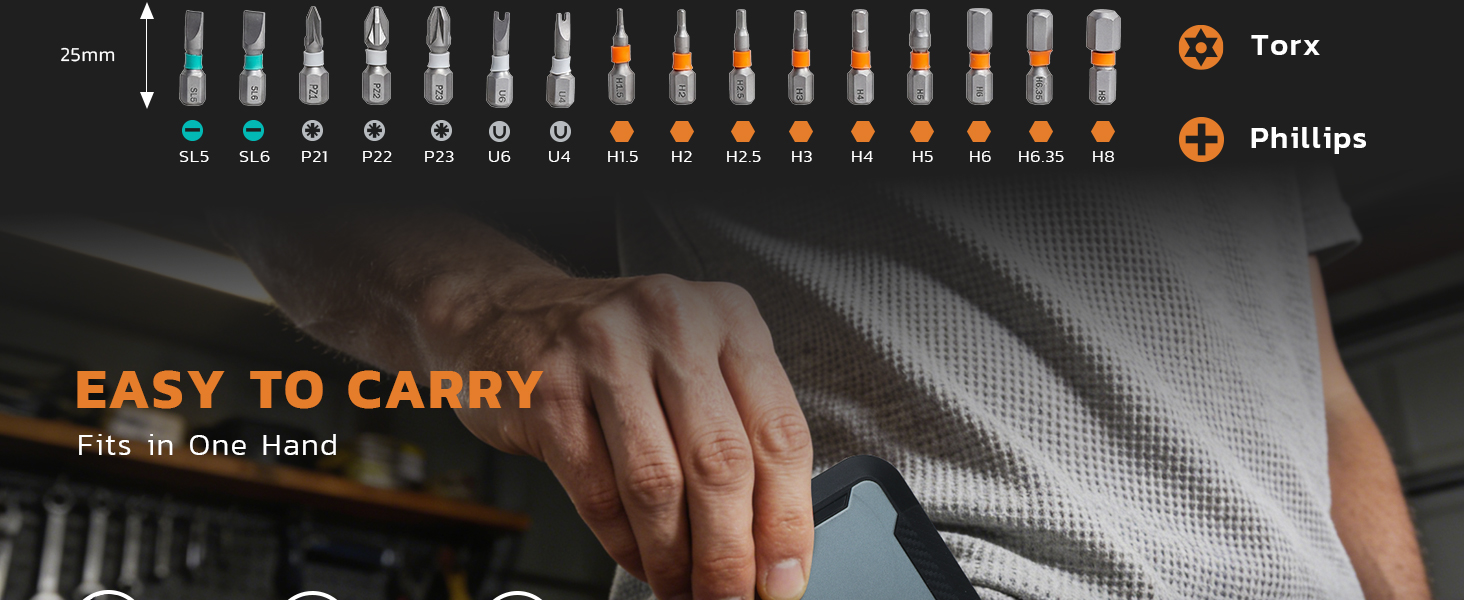 Compact case fits in one hand for easy storage and transport.