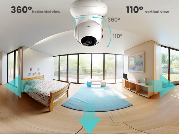 a 360 degree view of a room with a ceiling mounted camera.