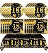 41Pcs 18th Birthday Decorations for Boys Girls,Black Gold 18th Party Supplies for Cheers to 18 Ye...