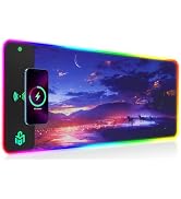GIM Wireless Charging RGB Gaming Mouse Pad 15W, LED Mouse Mat 800x300x4MM, 10 Light Modes Extra L...