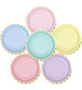 peony man 24 Pcs Pastel Scalloped Paper Plates Disposable Party Plates 9 Inch Gold Edge Colorful ...