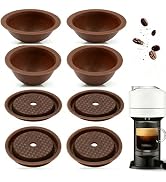 Sendoger Upgraded Set 4x 150ml/5 oz(Brown) Reusable Pods with 4 Silicone Lids, Gran Lungo Size Co...
