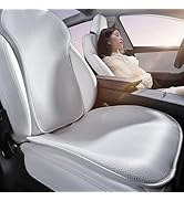 White textured car seat cushion with contoured shape and raised edges. Cushion appears to provide lumbar support and enhanced comfort for vehicle seating.