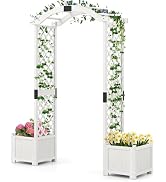 Giantex Garden Arbor with Planter Boxes, Wooden Arch with Trellis and Raised Garden Bed for Climb...