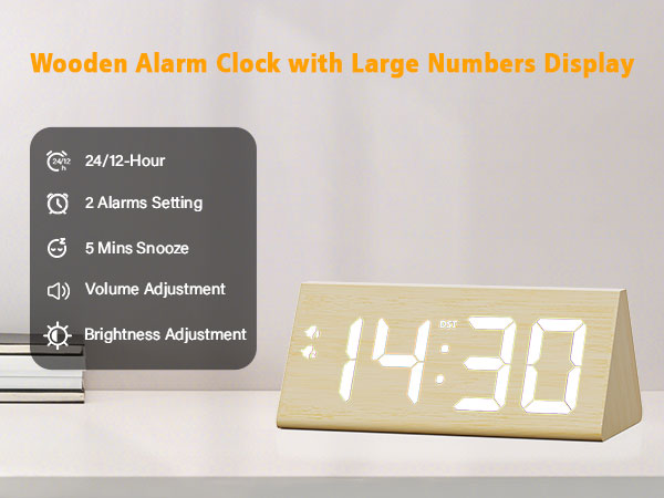 wooden digital alarm clock