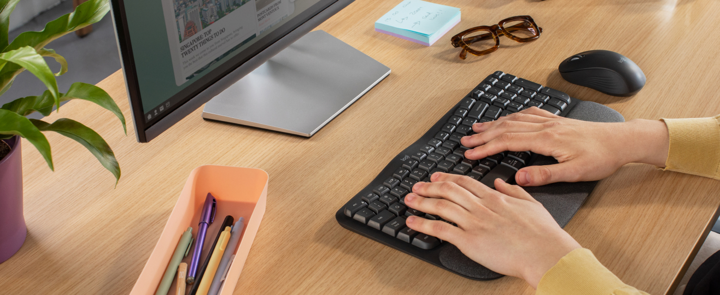 Wave Keys MK670 Combo, Wireless Ergonomic Keyboard with Signature M550 L Wireless Mouse