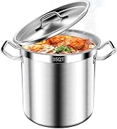 Large Stock Pot-35QT Stainless Steel Stockpot with Lid, Heavy Duty Tri-Ply Bottom Commercial Grad...