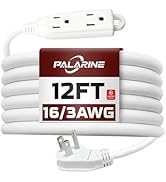 PALARINE Indoor Extension Cord 3 Outlets Flat Plug Power Strip, UL Listed, 16 Gauge 12 ft White 3...