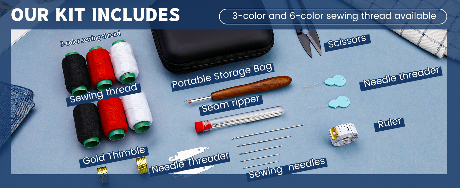 Sewing Kit with Red/White/Black Thread