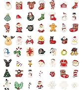 100pcs Christmas Slices Resin Slime Charms Assorted Button Santa Snowman Tree Bell Deer for Craft...