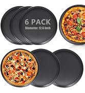 RHBLME 6 Pack Round Pizza Pan, 12.6 Inch Black Pizza Pan for Oven Non Stick Pizza Pan, Reusable P...