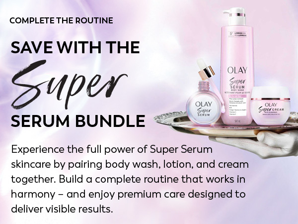 Super Serum products showcased on a silver platter