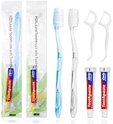 HQSLsund 100 pcs Disposable Toothbrushes with Toothpaste Floss Individually Wrapped, 2 Color Toot...