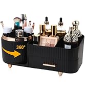 Zufudo Makeup Organizer Countertop with Drawers 360 Rotating Makeup Brush Holder Large Capacity S...