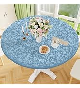 Smiry Waterproof Heavy Duty Vinyl Fitted Tablecloth for 45"-56" Round Table | Elastic Plastic Tab...