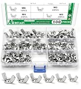 Aienxn 100PCS Metric Sizes Wing Nuts Assortment Kit, 304 Stainless Steel M3, M4, M5, M6, M8, M10,...