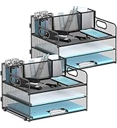 JMHUD 3-Tier Paper Letter Tray Organizer with Pen Holder, Mesh Desk Accessories & Workspace Organ...
