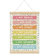 foedor Affirmations Boho Rainbow Poster Hanger Frame,I Am Brave Poster Canvas Hanging Banner for ...