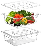 Bekith 2 Pack Plastic Food Pans with Lids, Half Size 4 Inch Deep, Stackable Clear Food Pans for C...