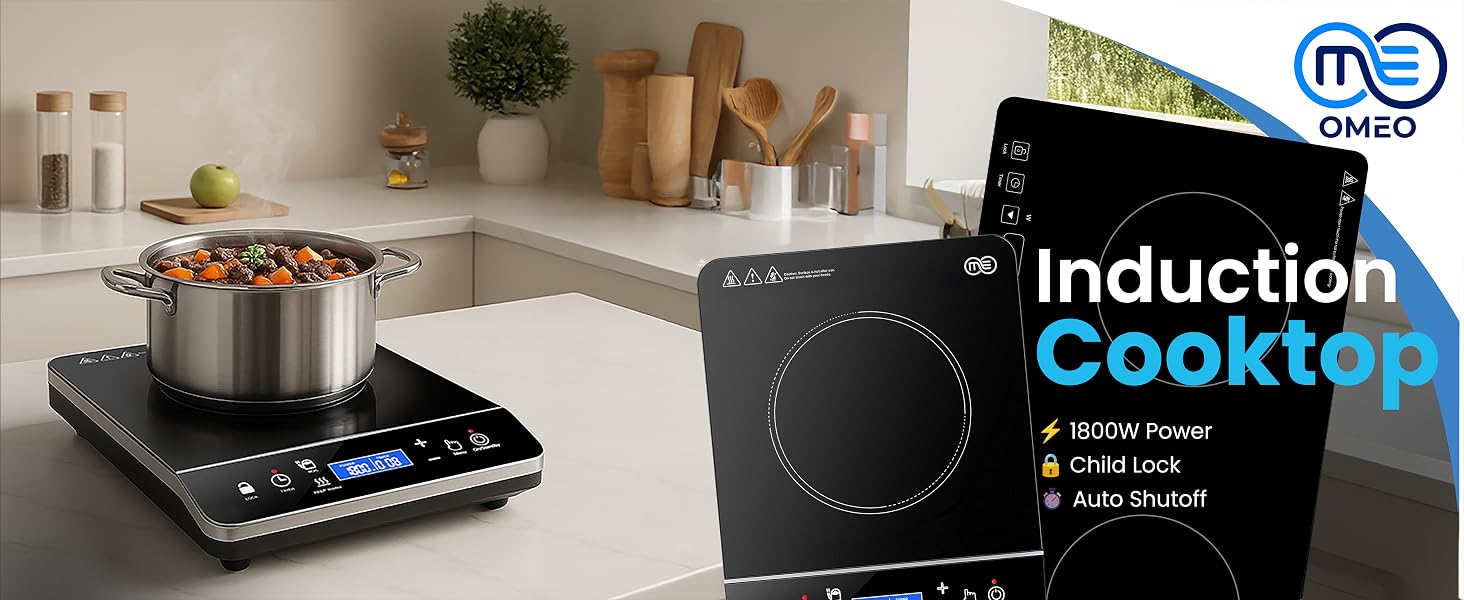 OMEO Induction Cooktop in Single and Double Burner models.