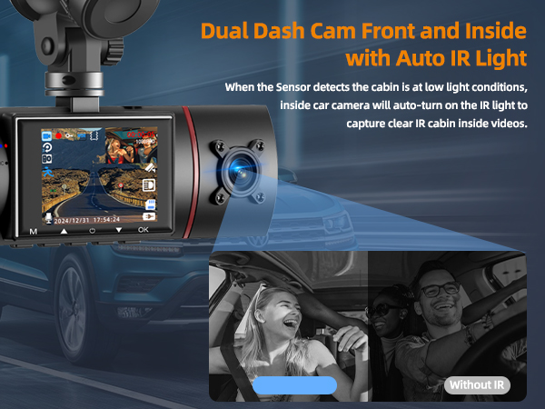 dual dash cam front and inside fhd 1080p